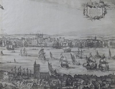 Panorama di Londra e del Tamigi, parte quattro che mostra la Torre e la Chiesa di St. Olave, c.1600 da Nicolaes Jansz Visscher